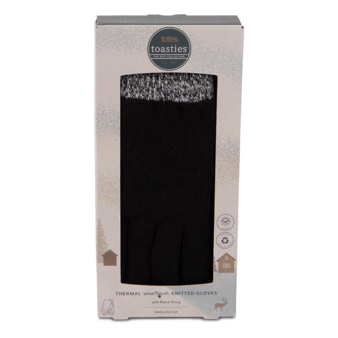 totes Mens Stretch Knitted SmarTouch Gloves With Brushed Inner Black Extra Image 3